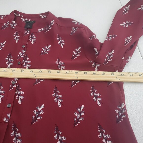 Ann Taylor Womens Burgundy Floral Popover Top Size L Peated Cuff Office Career - Picture 6 of 8